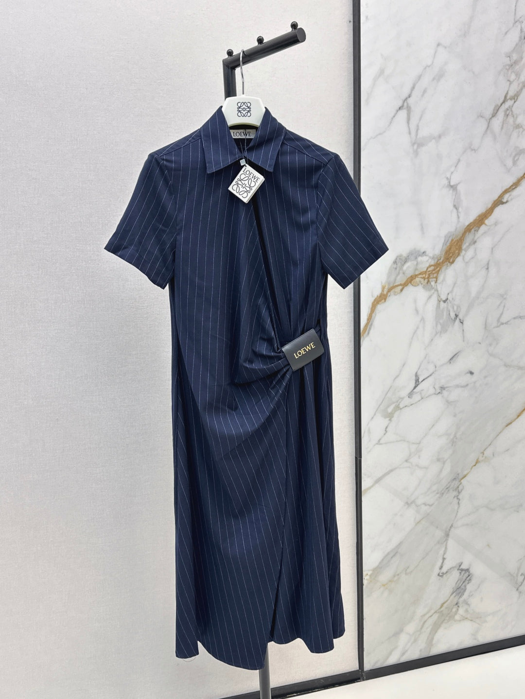 Loe* 25ss draped stripe shirt dress
