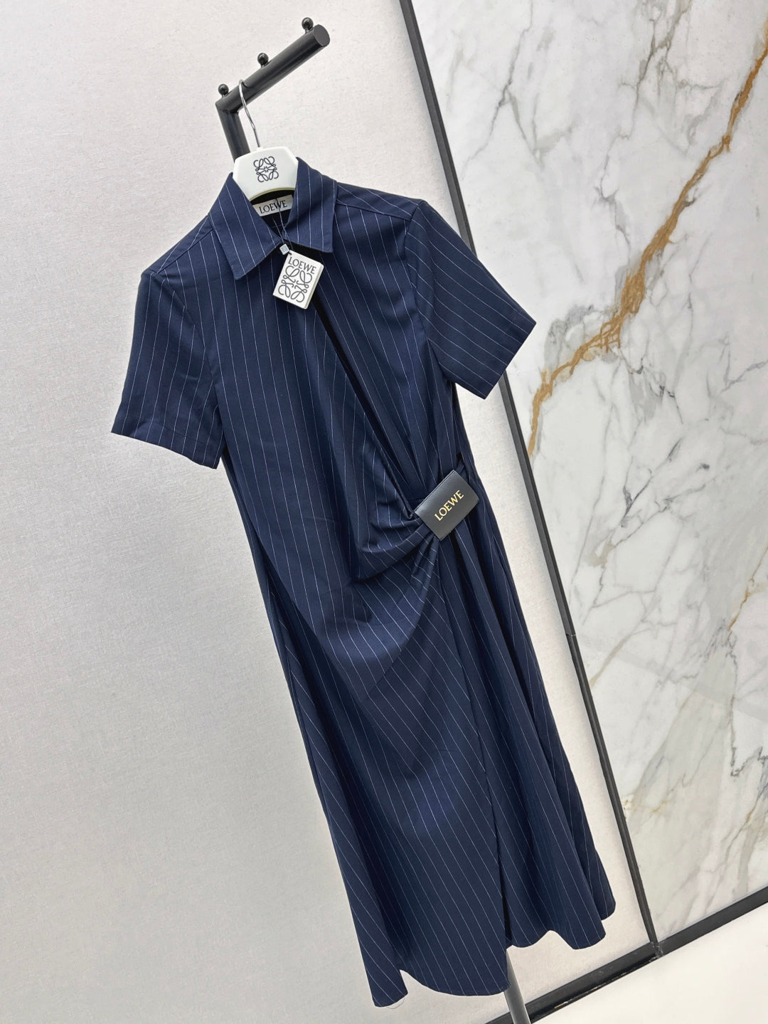 Loe* 25ss draped stripe shirt dress