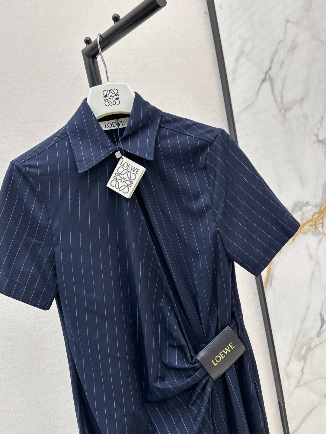 Loe* 25ss draped stripe shirt dress