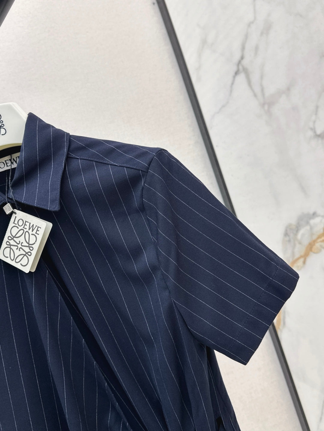 Loe* 25ss draped stripe shirt dress