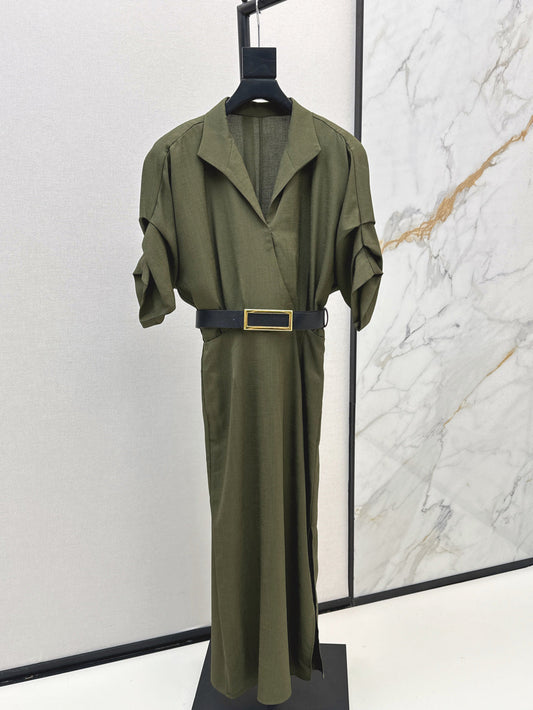 Lor*P 25ss linen-blend belted long dress