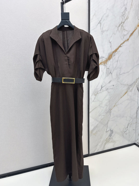 Lor*P 25ss linen-blend belted long dress