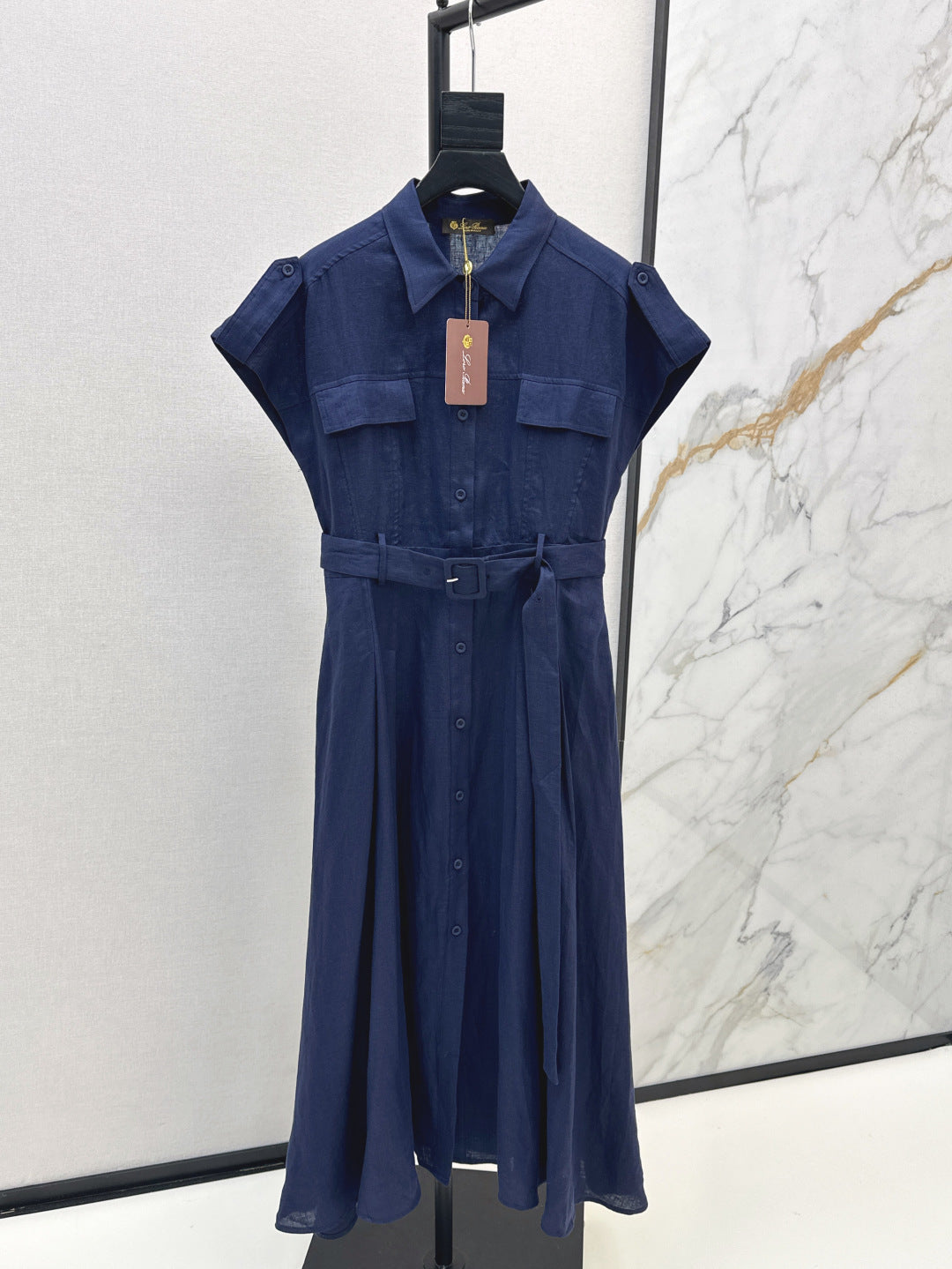 Lor*P 25ss tied belt cap sleeve shirt dress