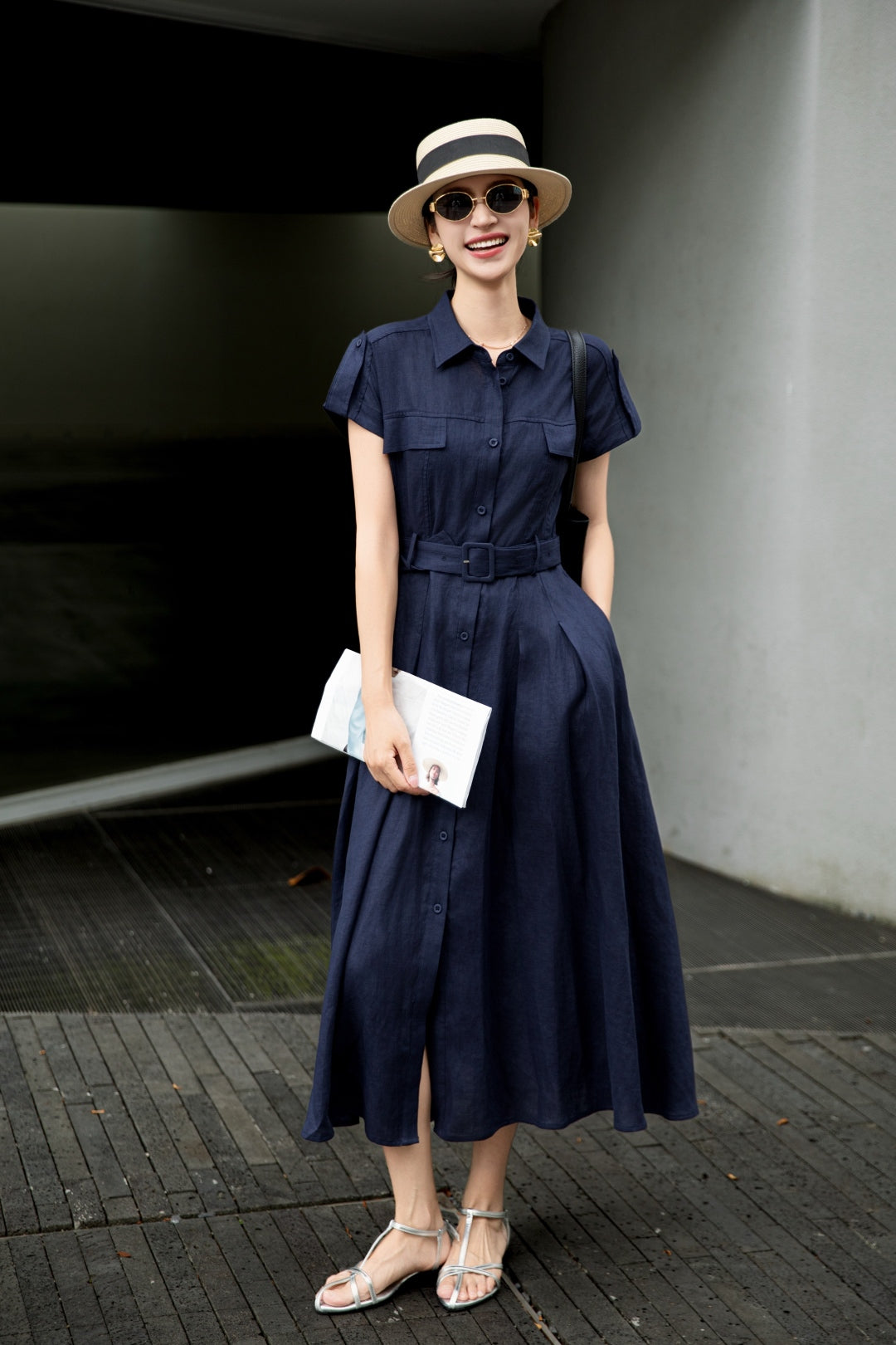 Lor*P 25ss tied belt cap sleeve shirt dress
