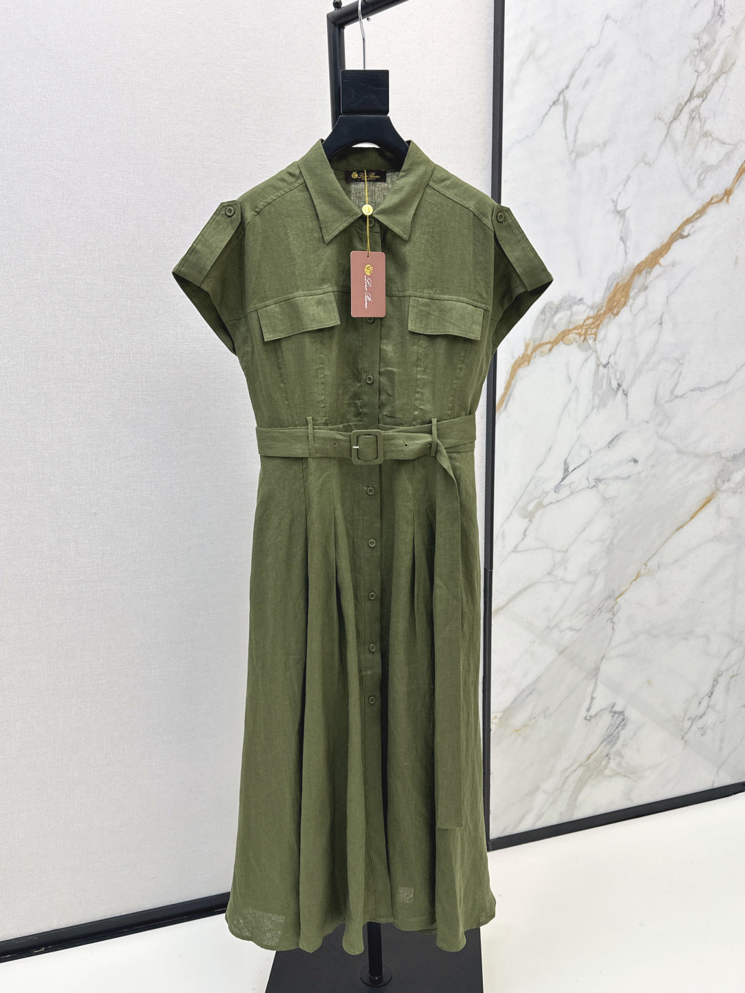 Lor*P 25ss tied belt cap sleeve shirt dress