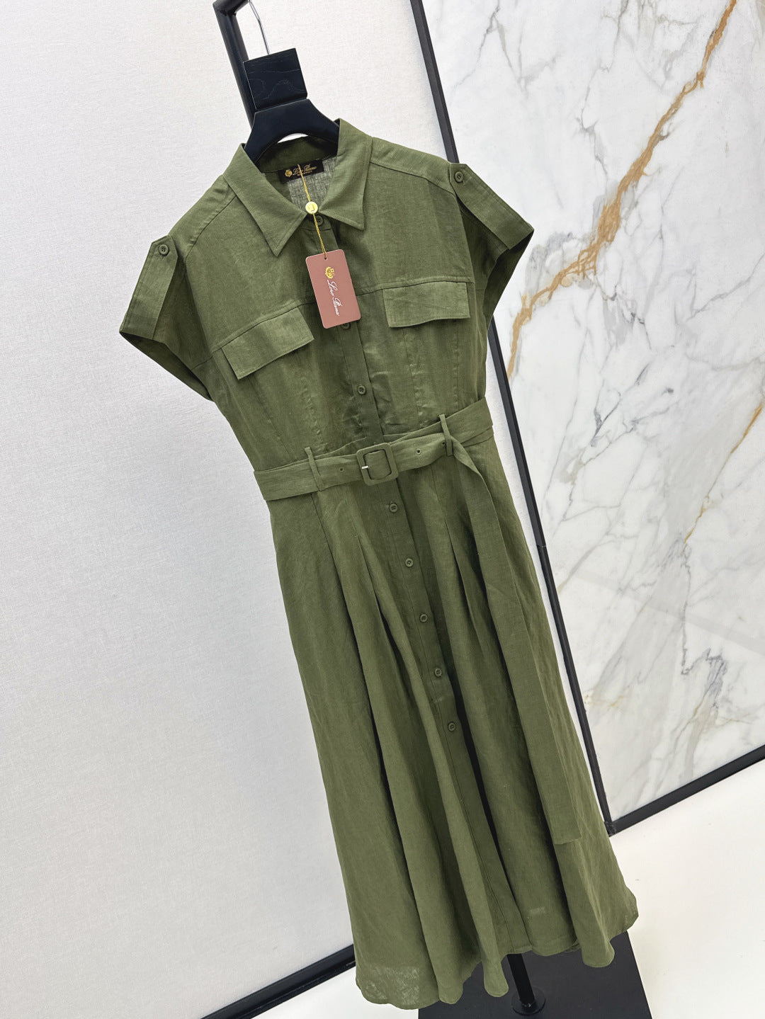 Lor*P 25ss tied belt cap sleeve shirt dress
