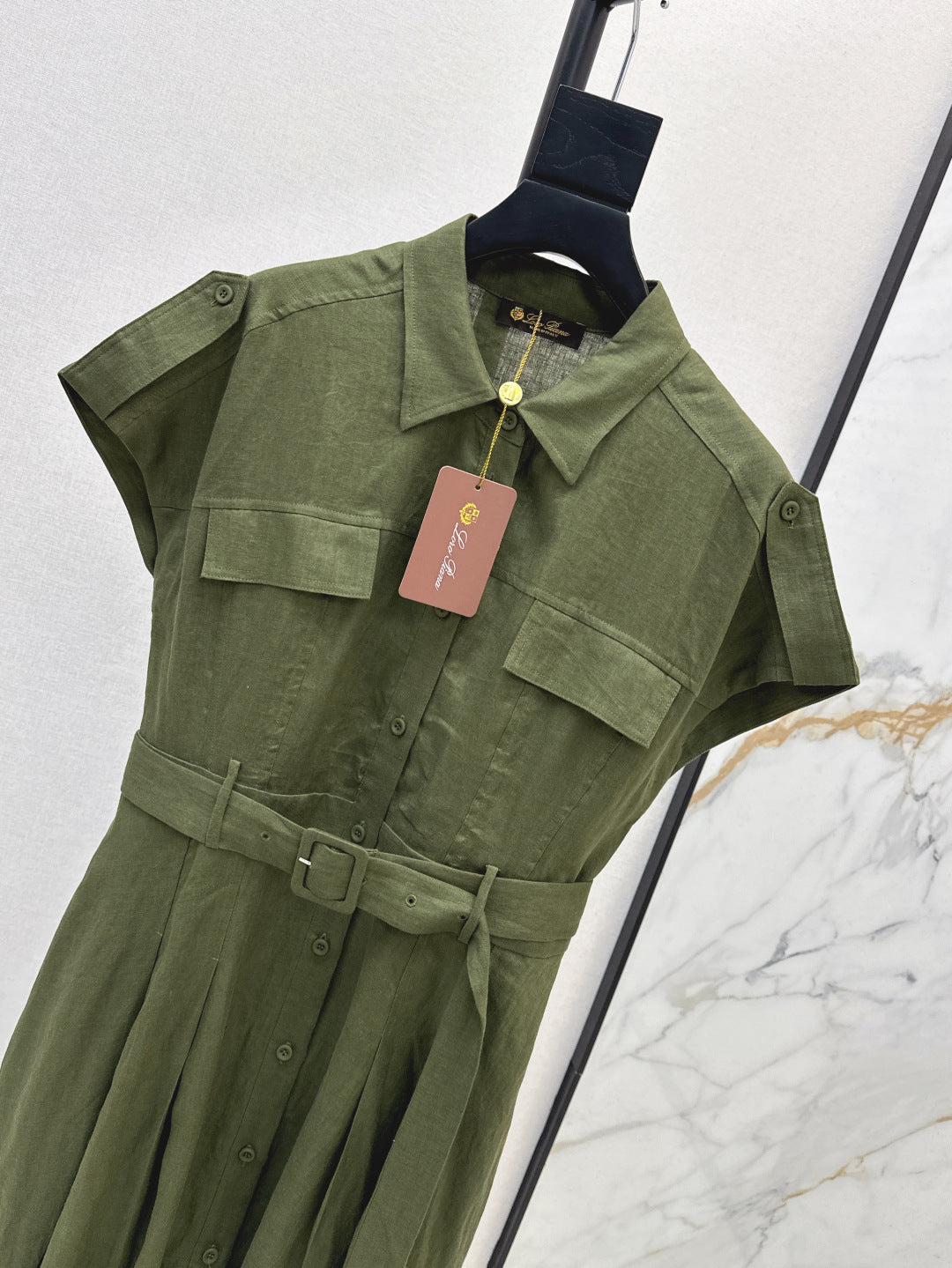 Lor*P 25ss tied belt cap sleeve shirt dress