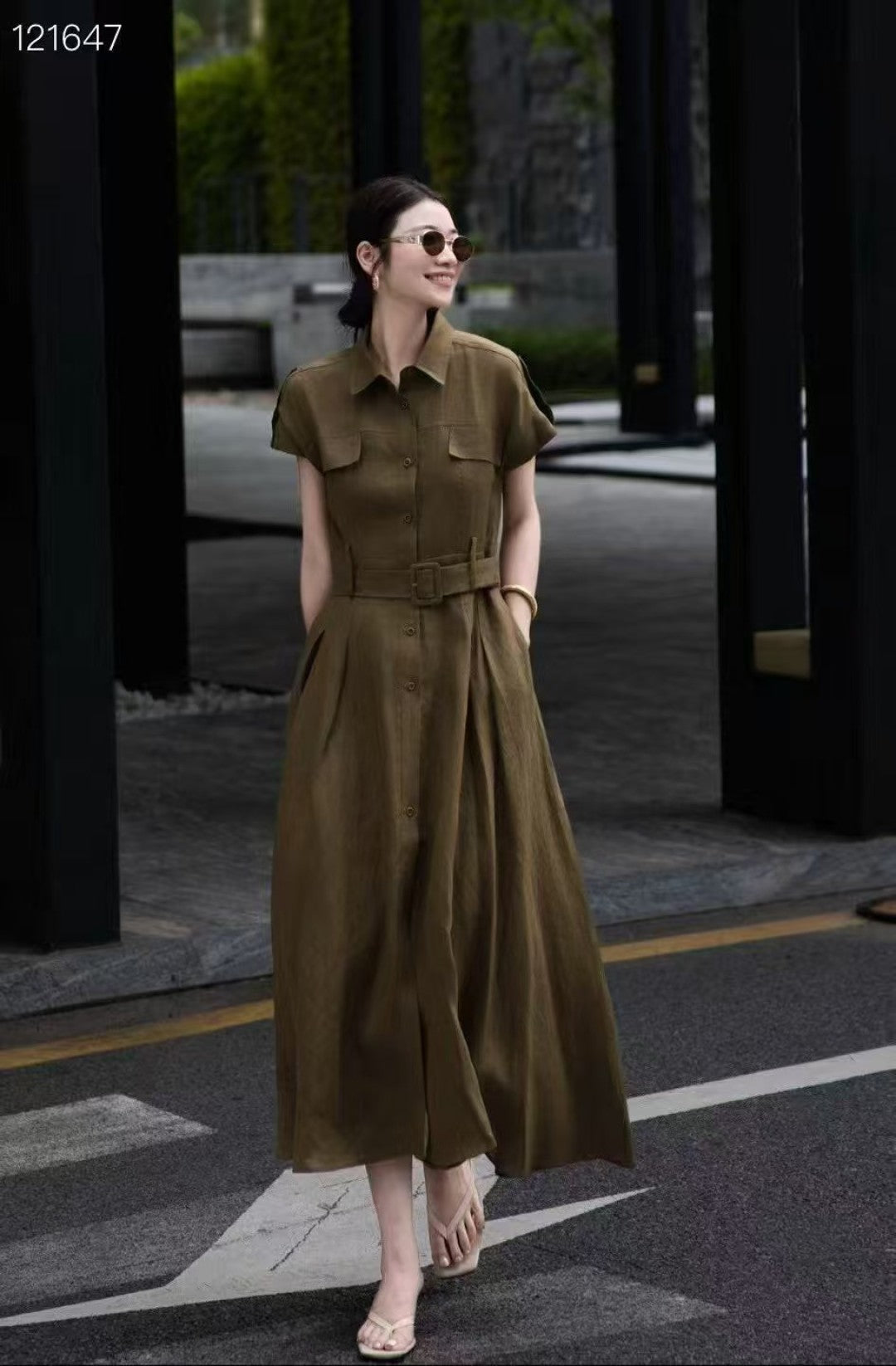 Lor*P 25ss tied belt cap sleeve shirt dress
