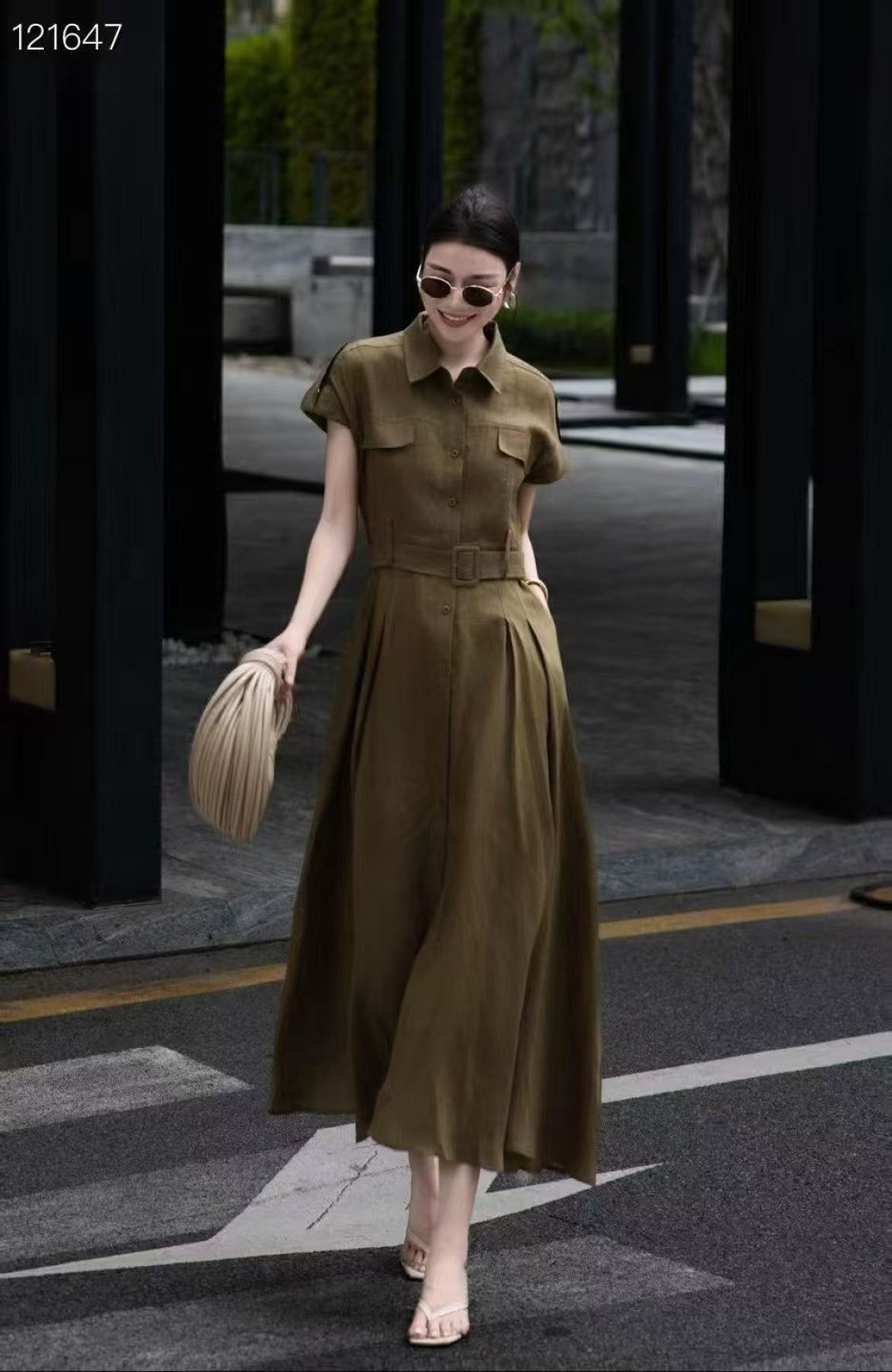 Lor*P 25ss tied belt cap sleeve shirt dress
