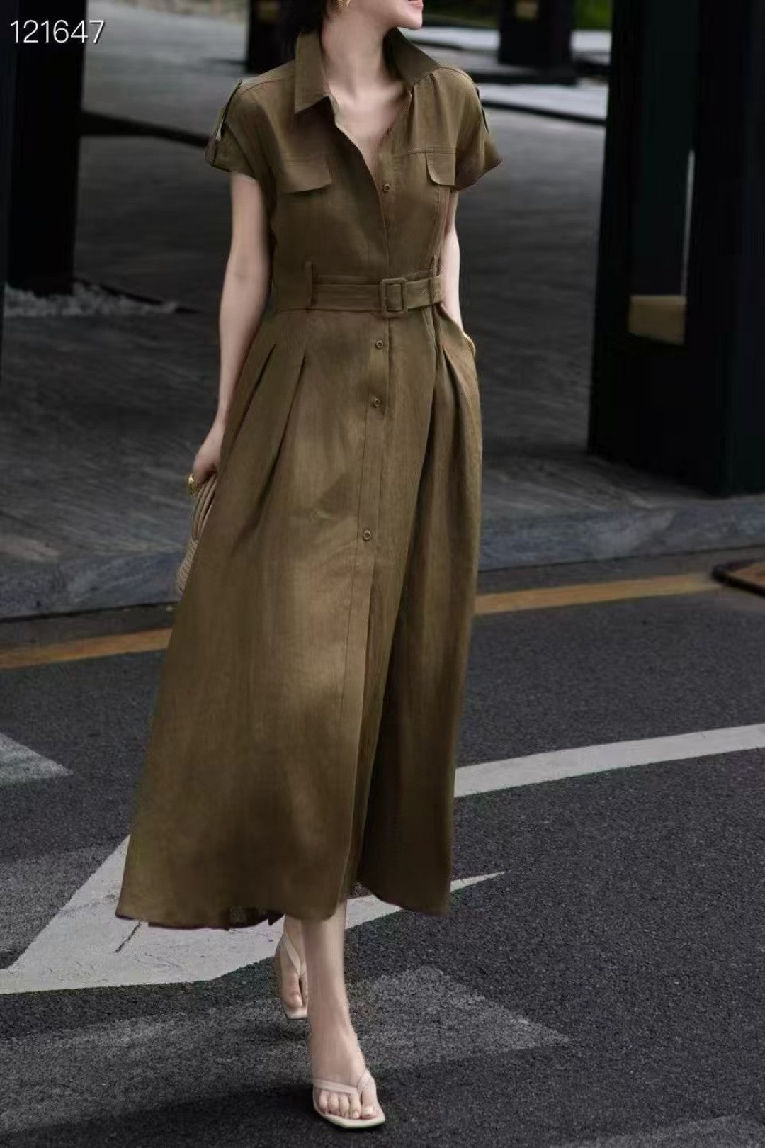 Lor*P 25ss tied belt cap sleeve shirt dress