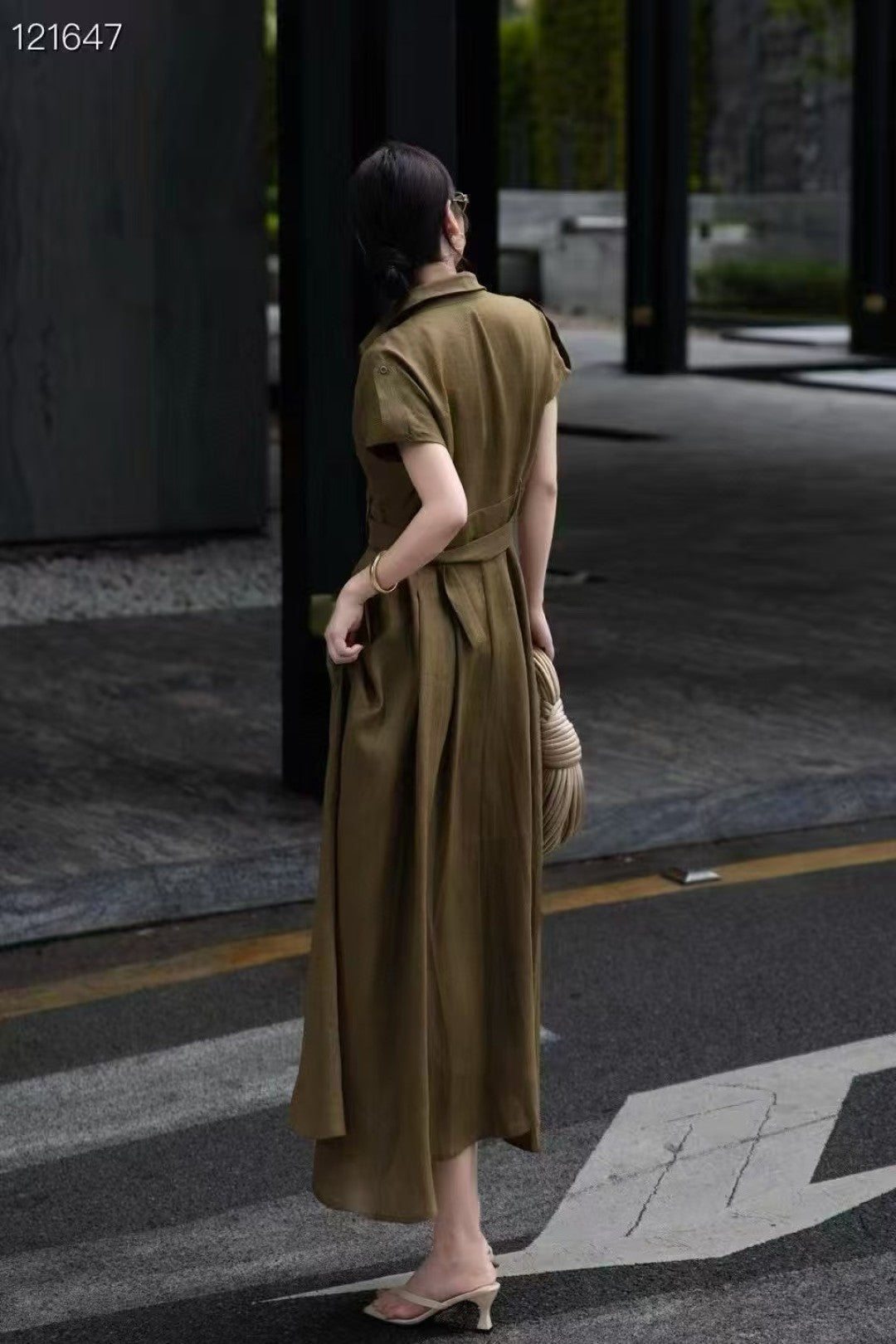 Lor*P 25ss tied belt cap sleeve shirt dress