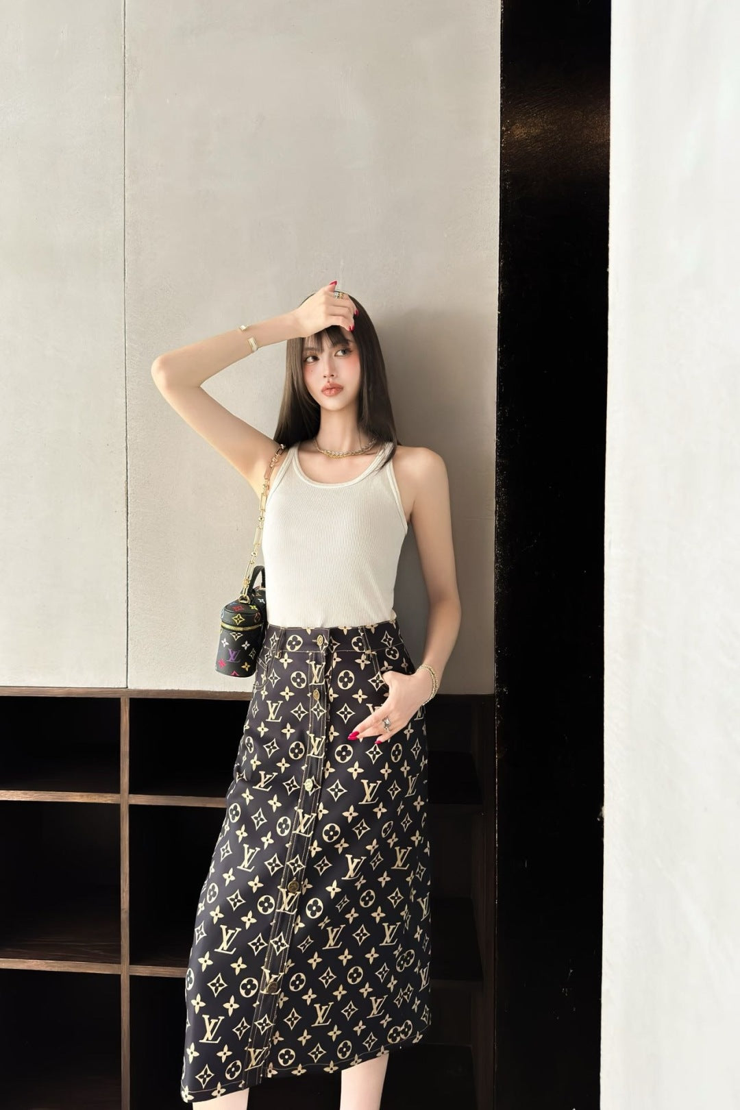 Loui* 25ss monogram printed straight skirt