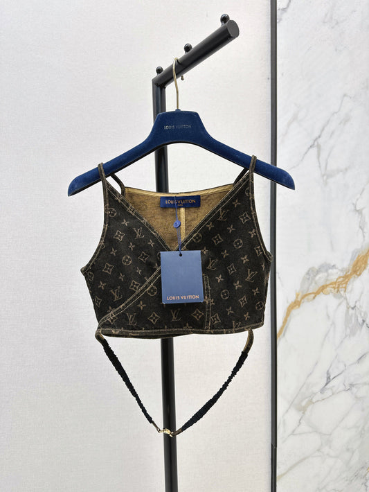 Loui* 25ss monogram denim crop top