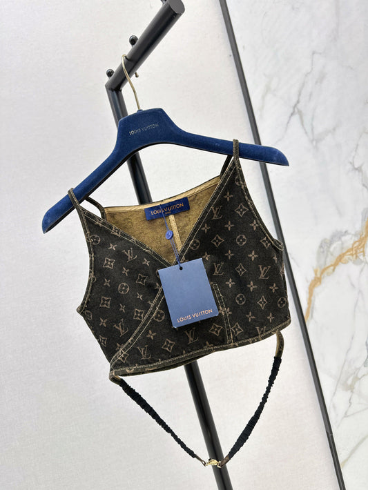 Loui* 25ss monogram denim crop top