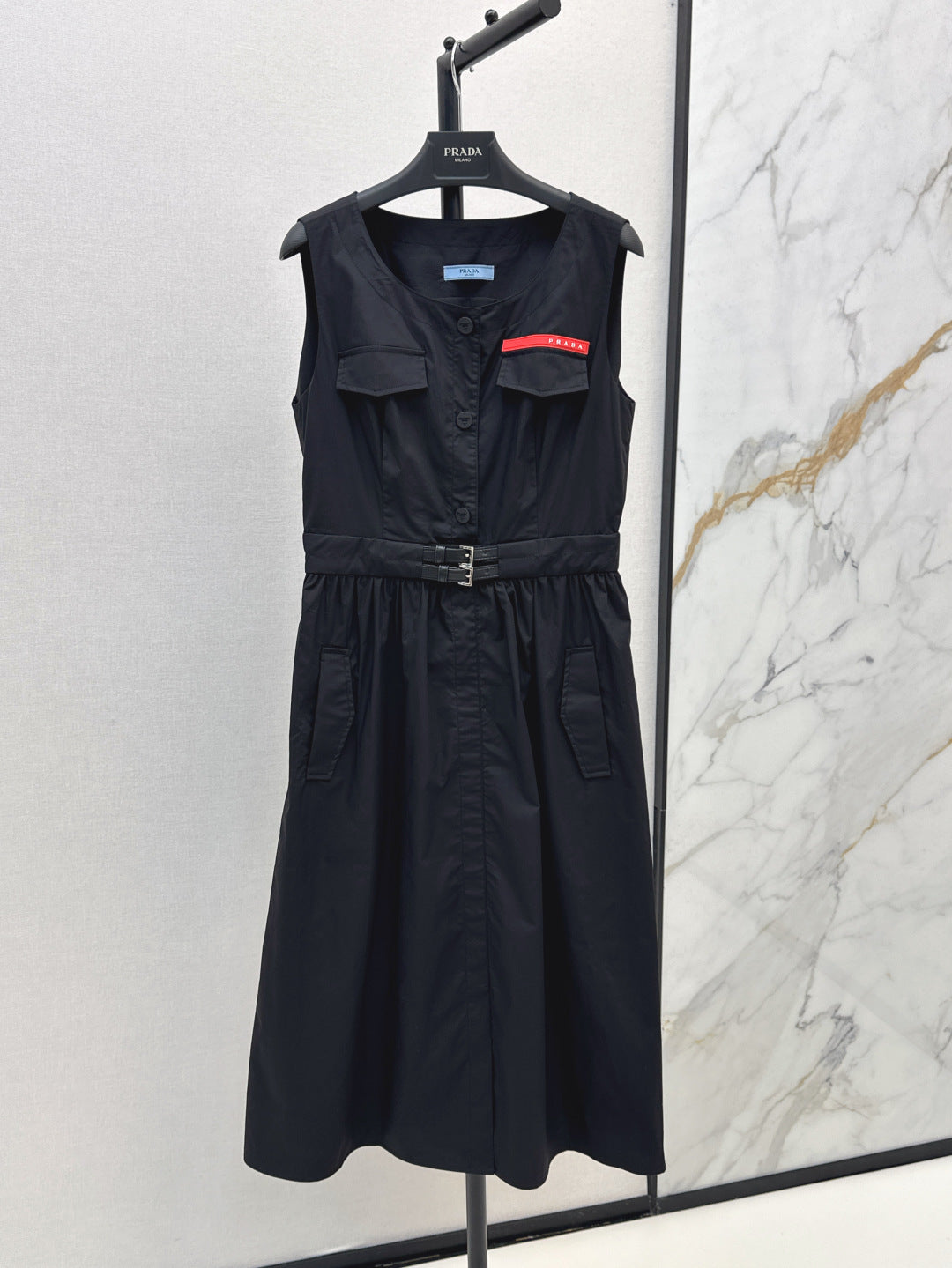 Pra* 25ss belted cotton sleeveless dress