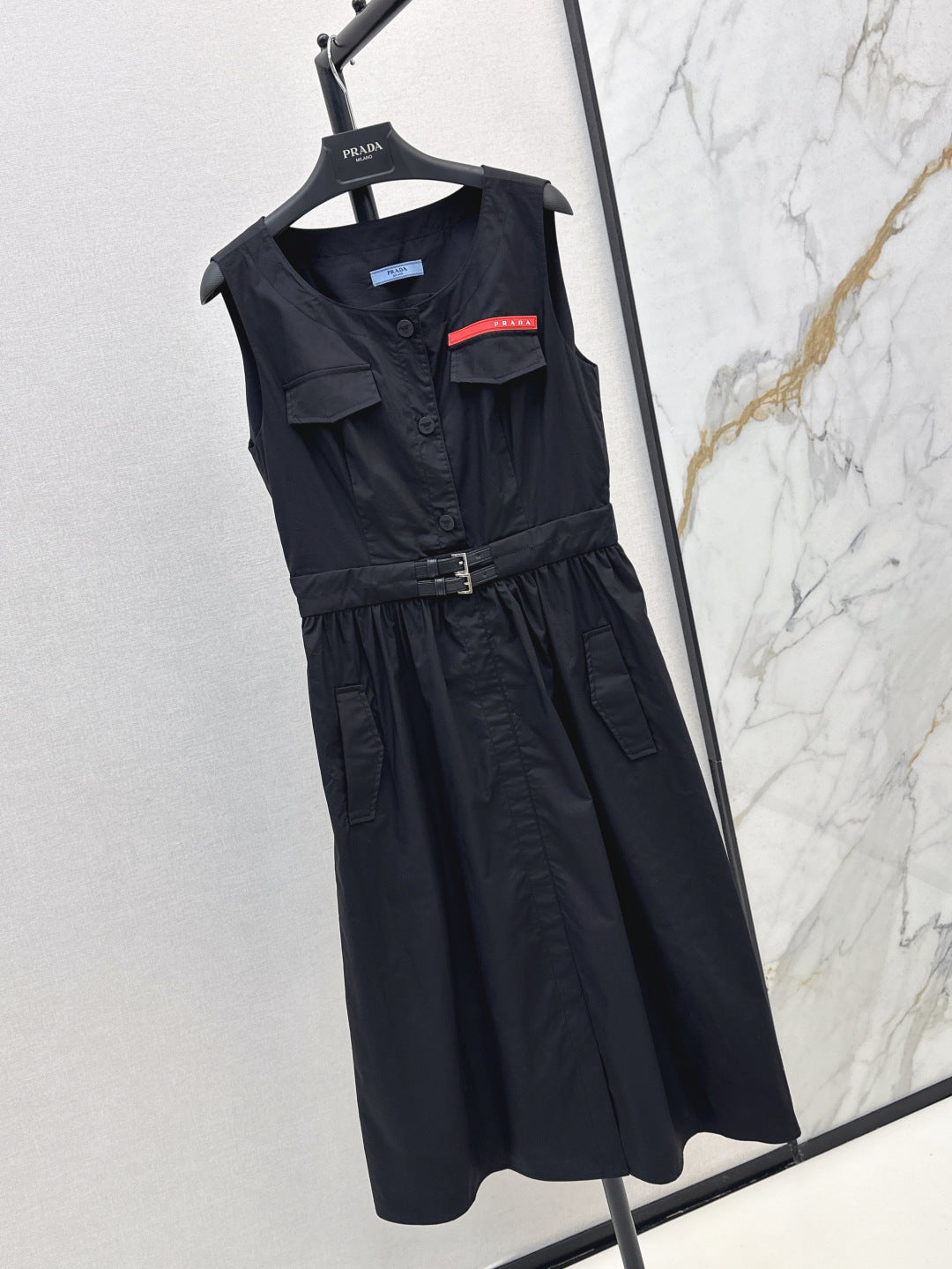 Pra* 25ss belted cotton sleeveless dress