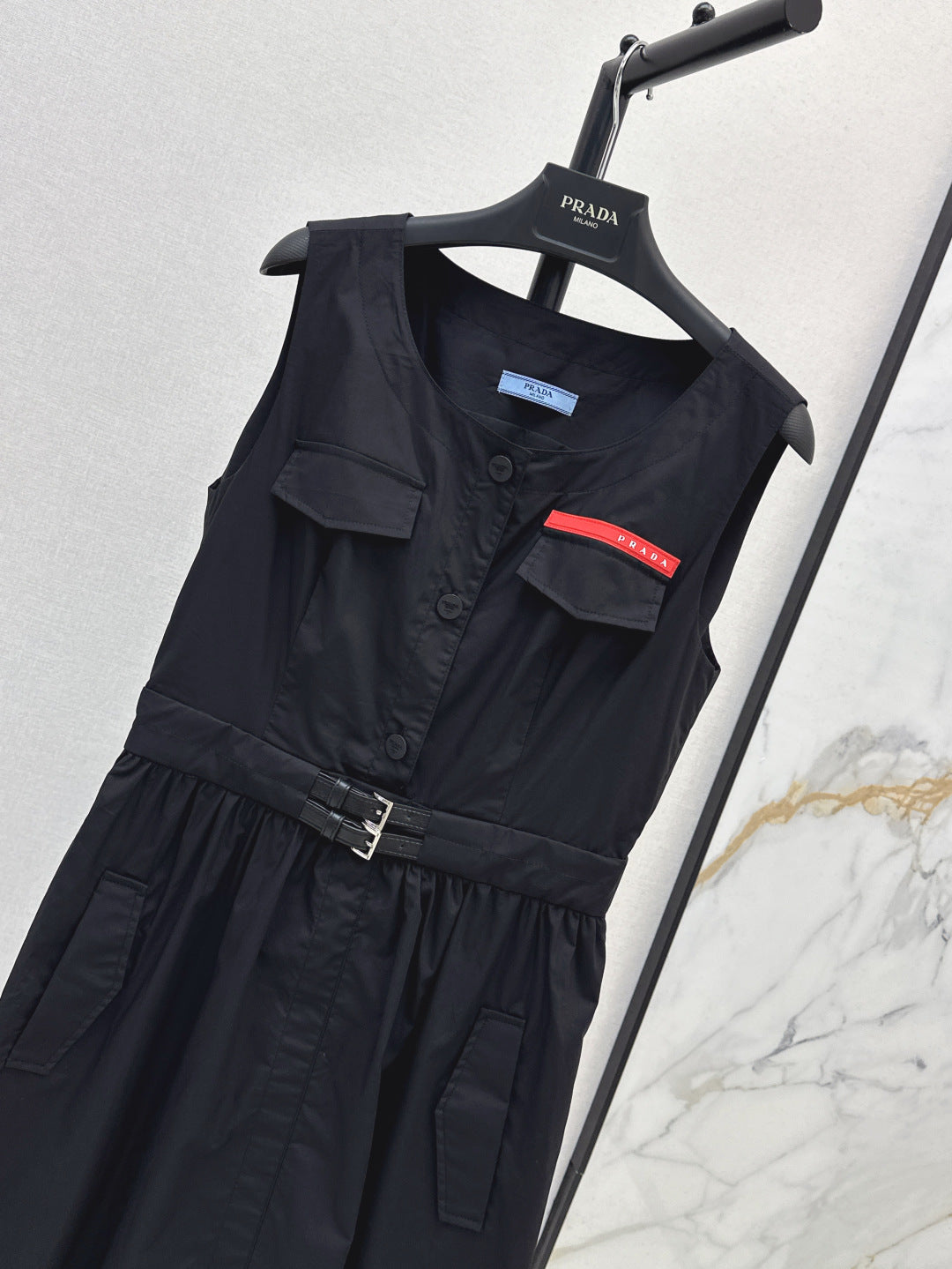 Pra* 25ss belted cotton sleeveless dress