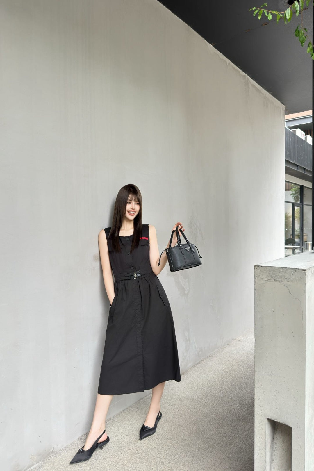 Pra* 25ss belted cotton sleeveless dress