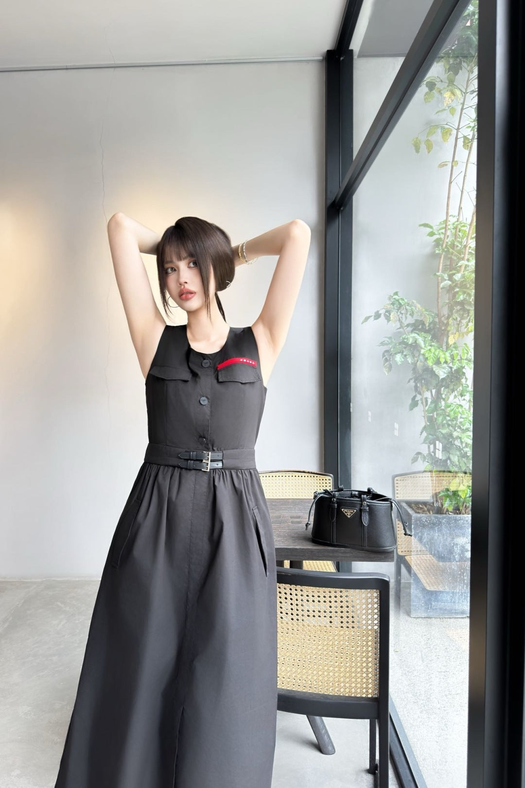 Pra* 25ss belted cotton sleeveless dress