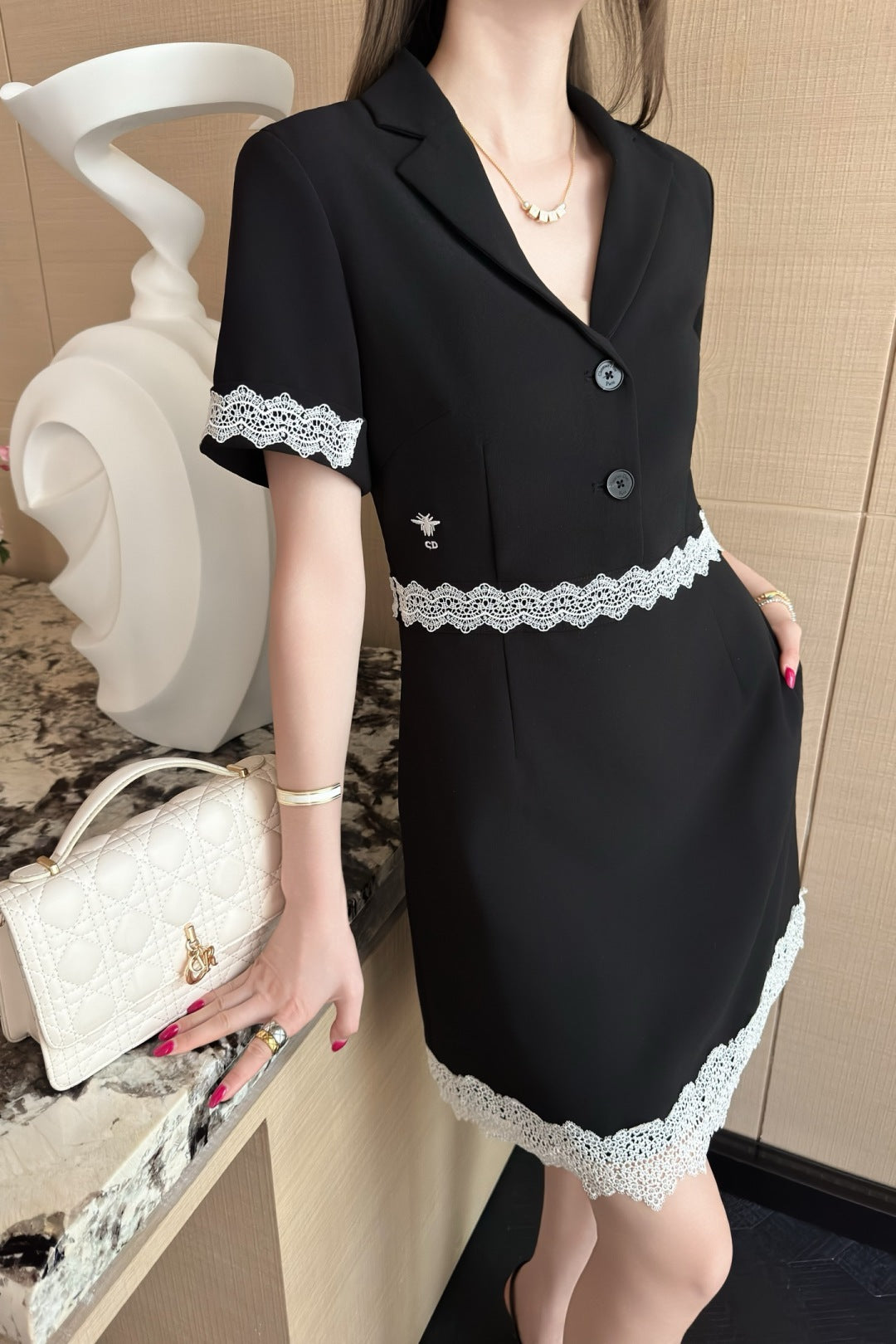 D*r 25ss lace trim blazer dress