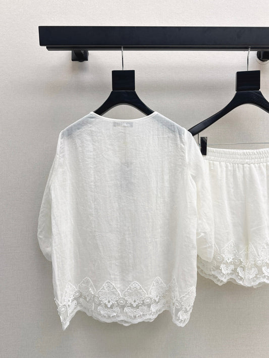 Lor*P 25ss ramie suit with lace trim