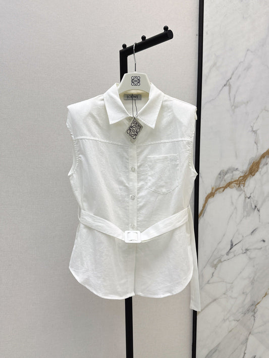 Loe* 25ss linen belted sleeveless blouse