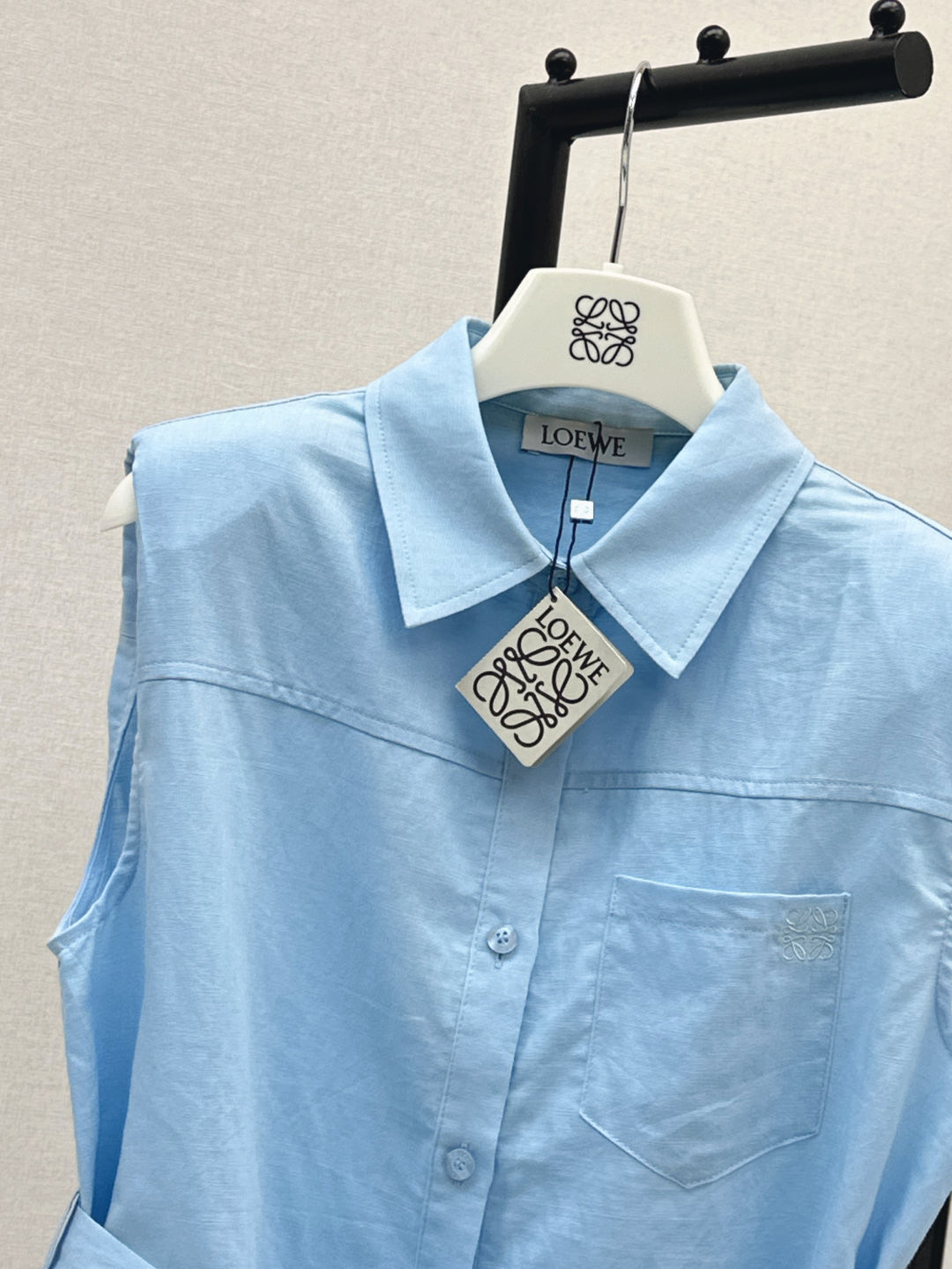 Loe* 25ss linen belted sleeveless blouse