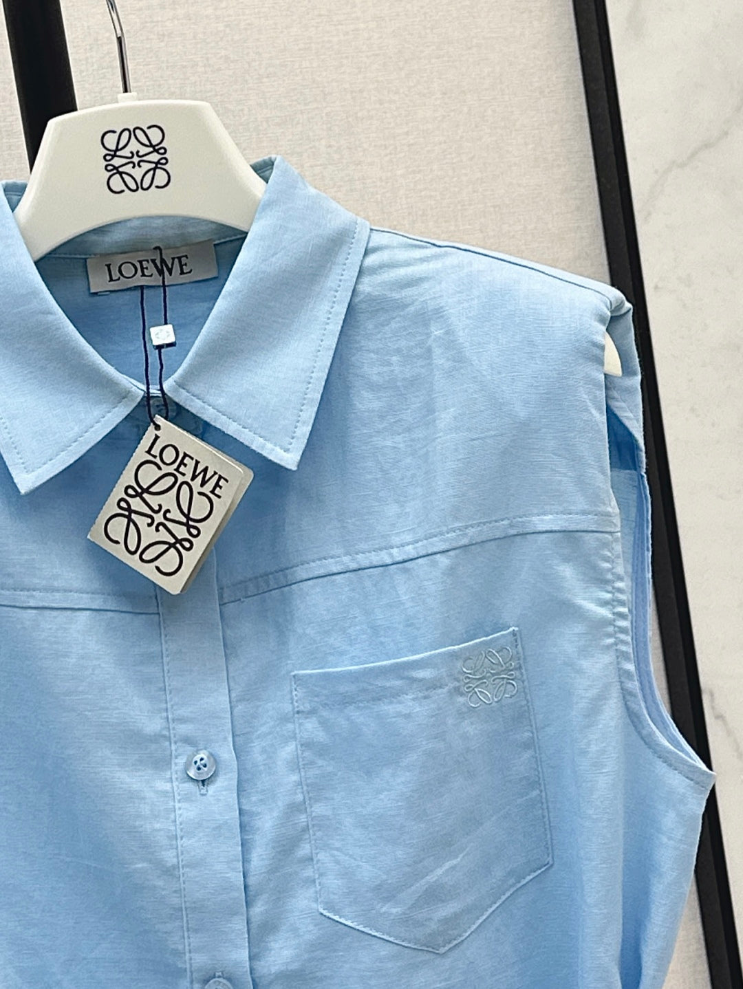 Loe* 25ss linen belted sleeveless blouse