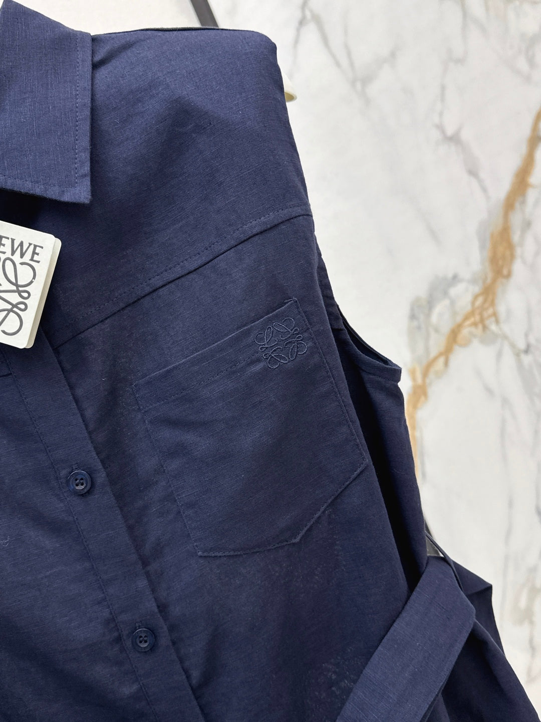 Loe* 25ss linen belted sleeveless blouse