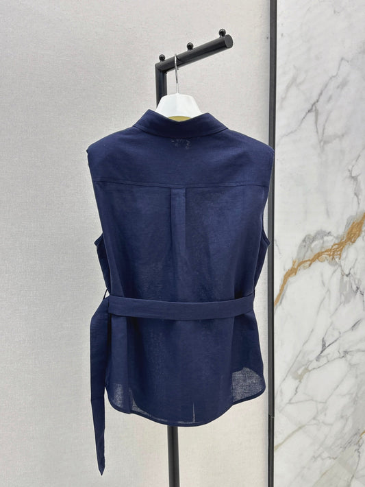 Loe* 25ss linen belted sleeveless blouse