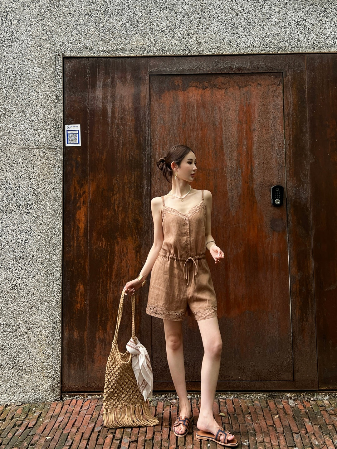 Lor*P 25ss lace trim slip jumpsuit