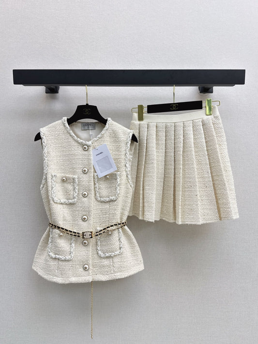 C*nel 25ss woven vest and skirt set