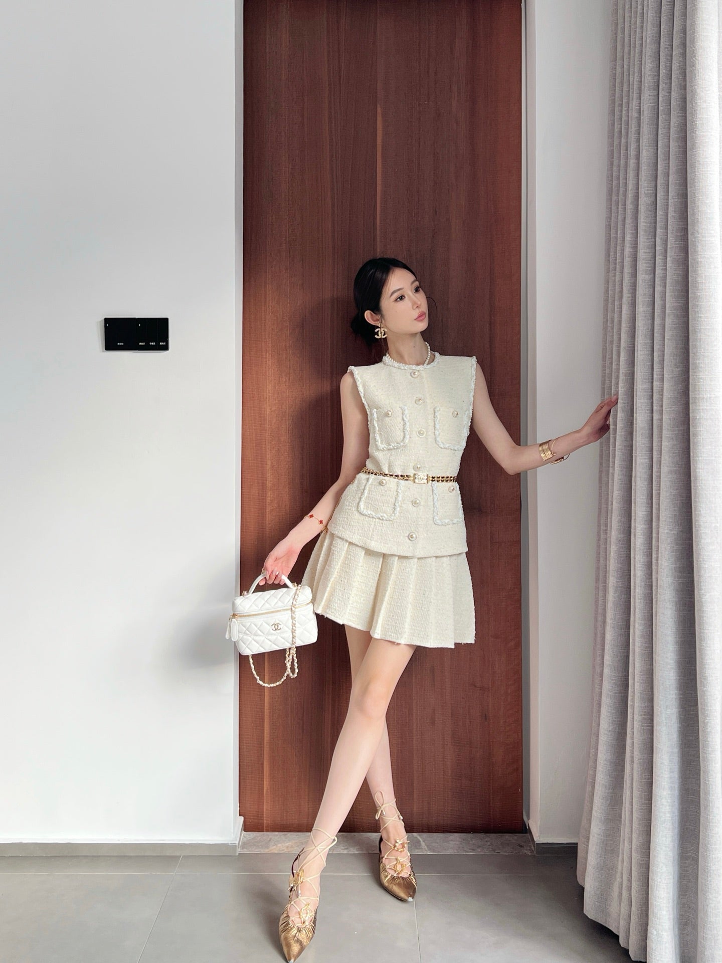 C*nel 25ss woven vest and skirt set