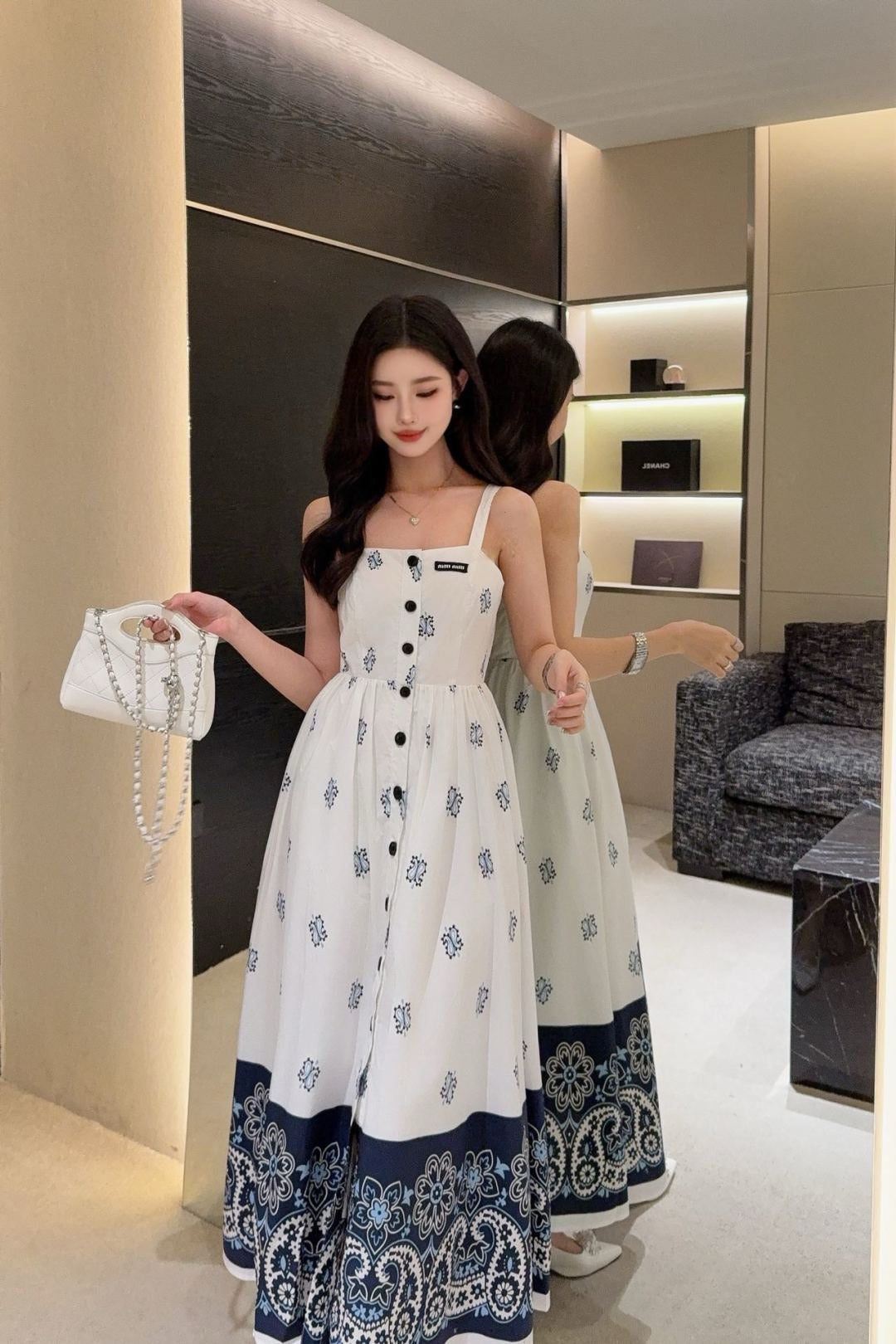 M*u 25ss print slubbed poplin dress