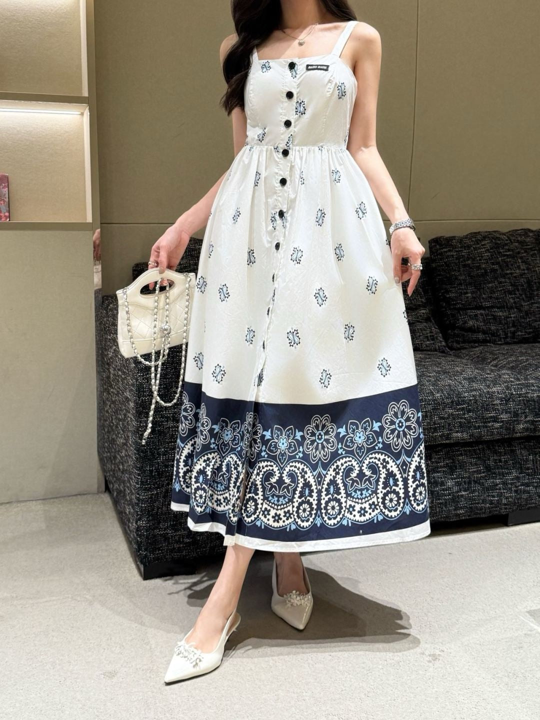 M*u 25ss print slubbed poplin dress