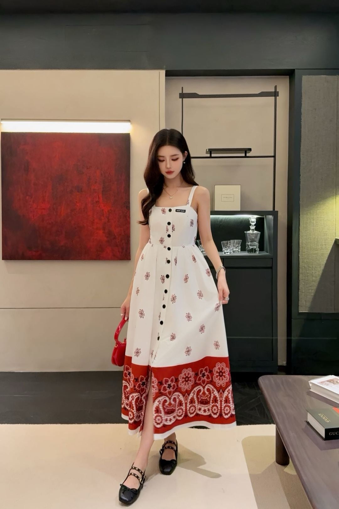 M*u 25ss print slubbed poplin dress