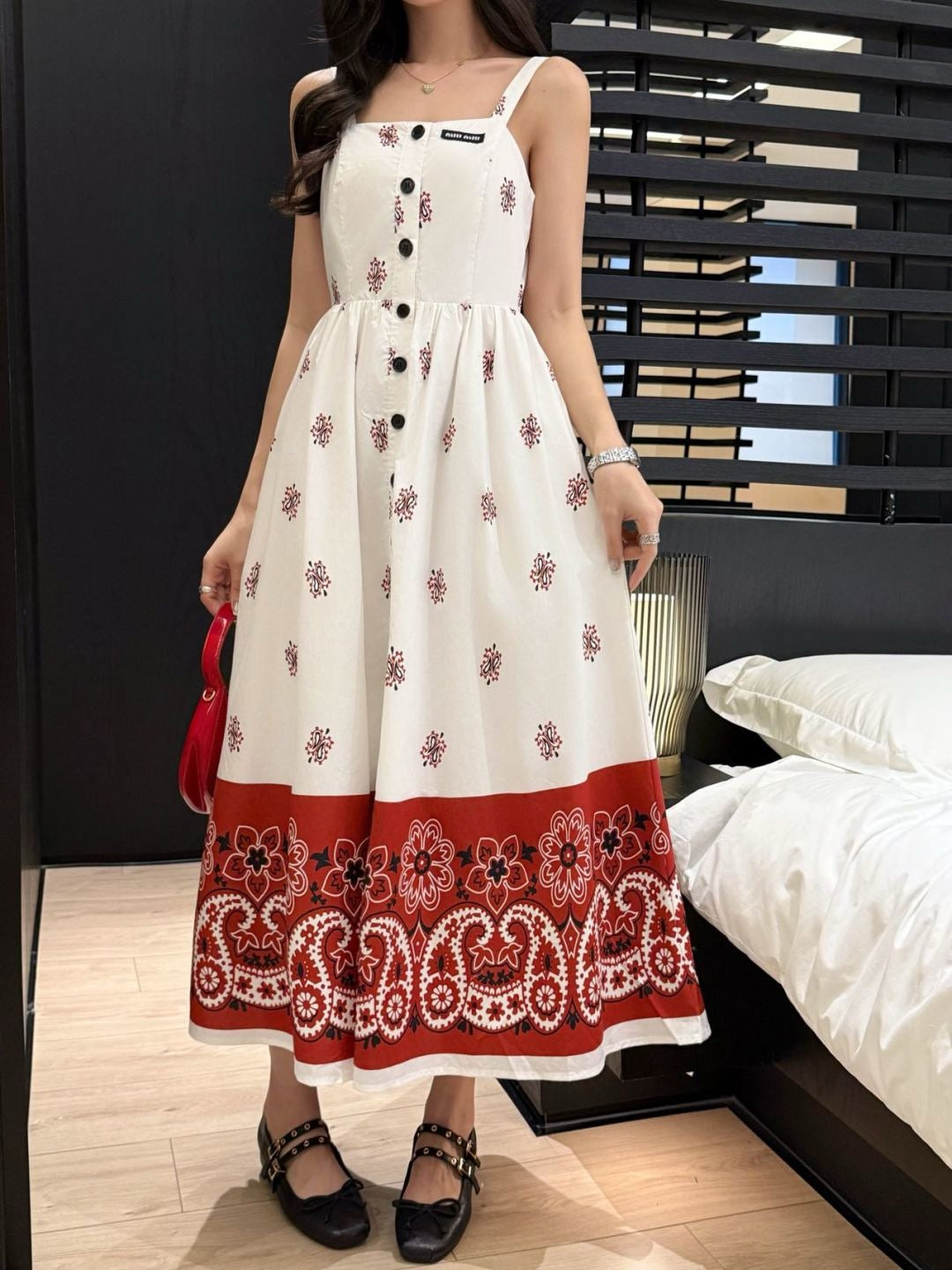 M*u 25ss print slubbed poplin dress