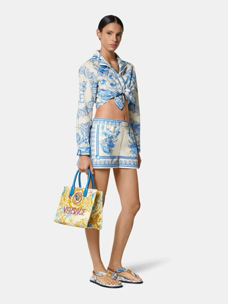 Versa* 25ss printed silk crop shirt