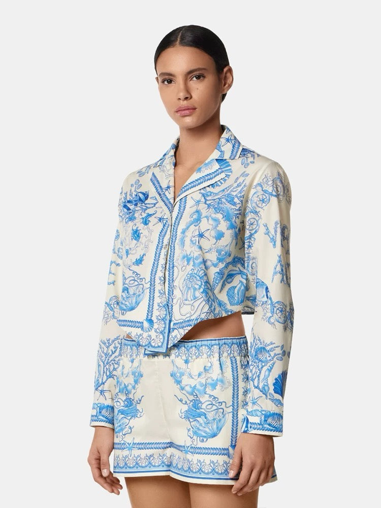 Versa* 25ss printed silk crop shirt
