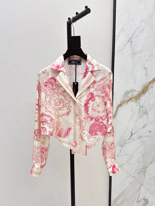 Versa* 25ss printed silk crop shirt