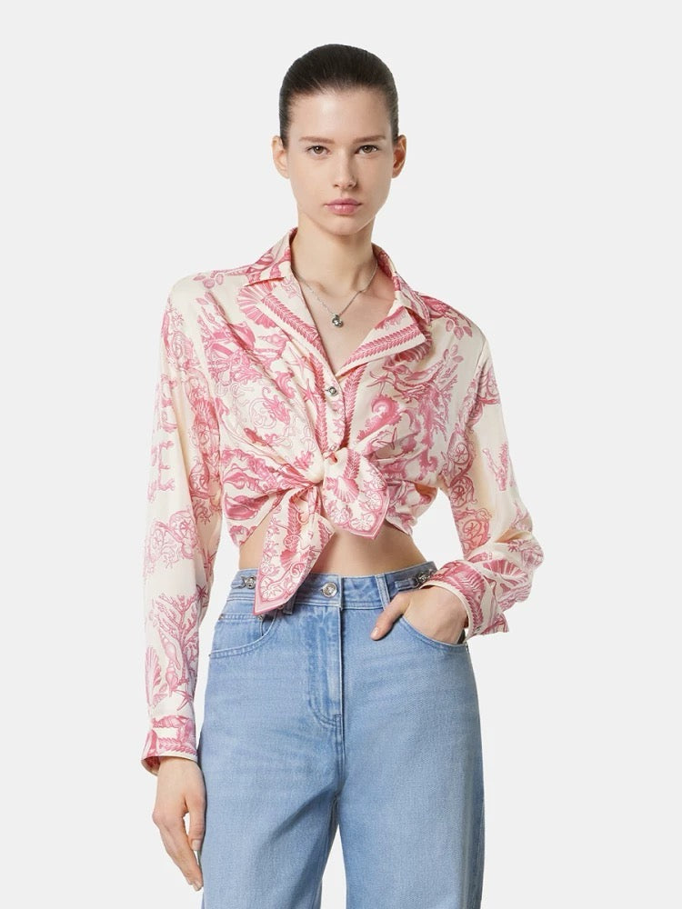 Versa* 25ss printed silk crop shirt