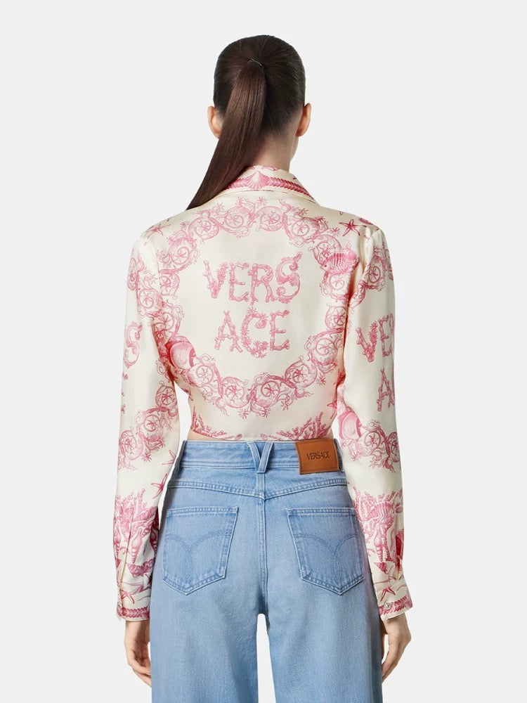 Versa* 25ss printed silk crop shirt