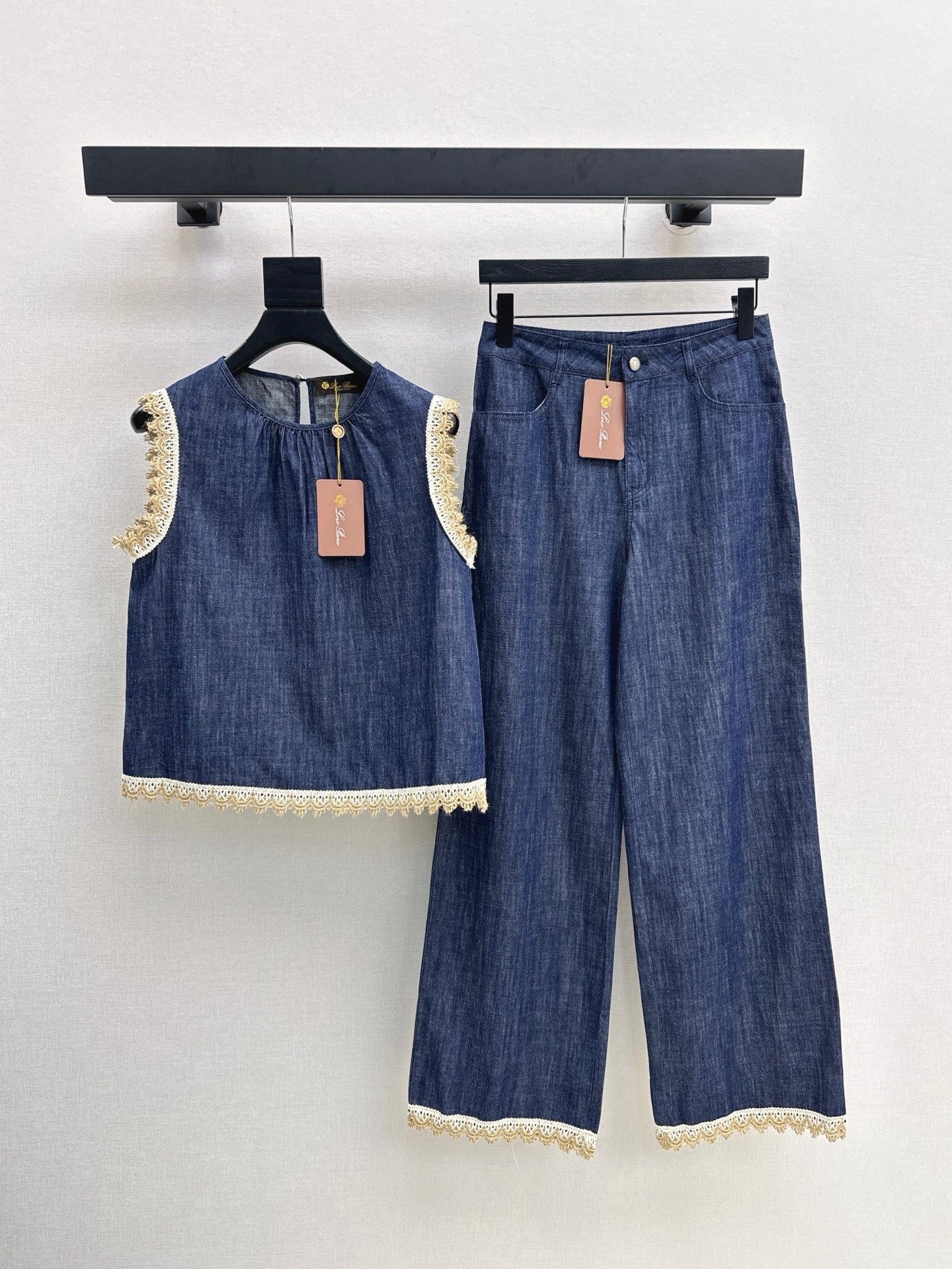 Lor*P 25ss denim set with embroidered trim