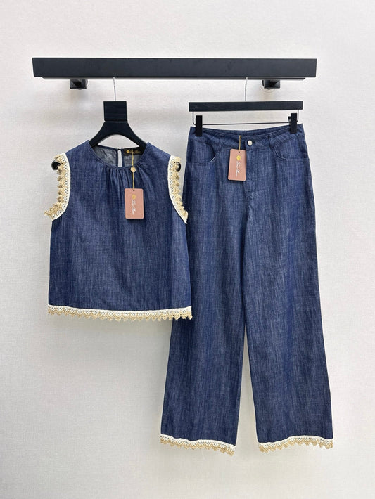 Lor*P 25ss denim set with embroidered trim