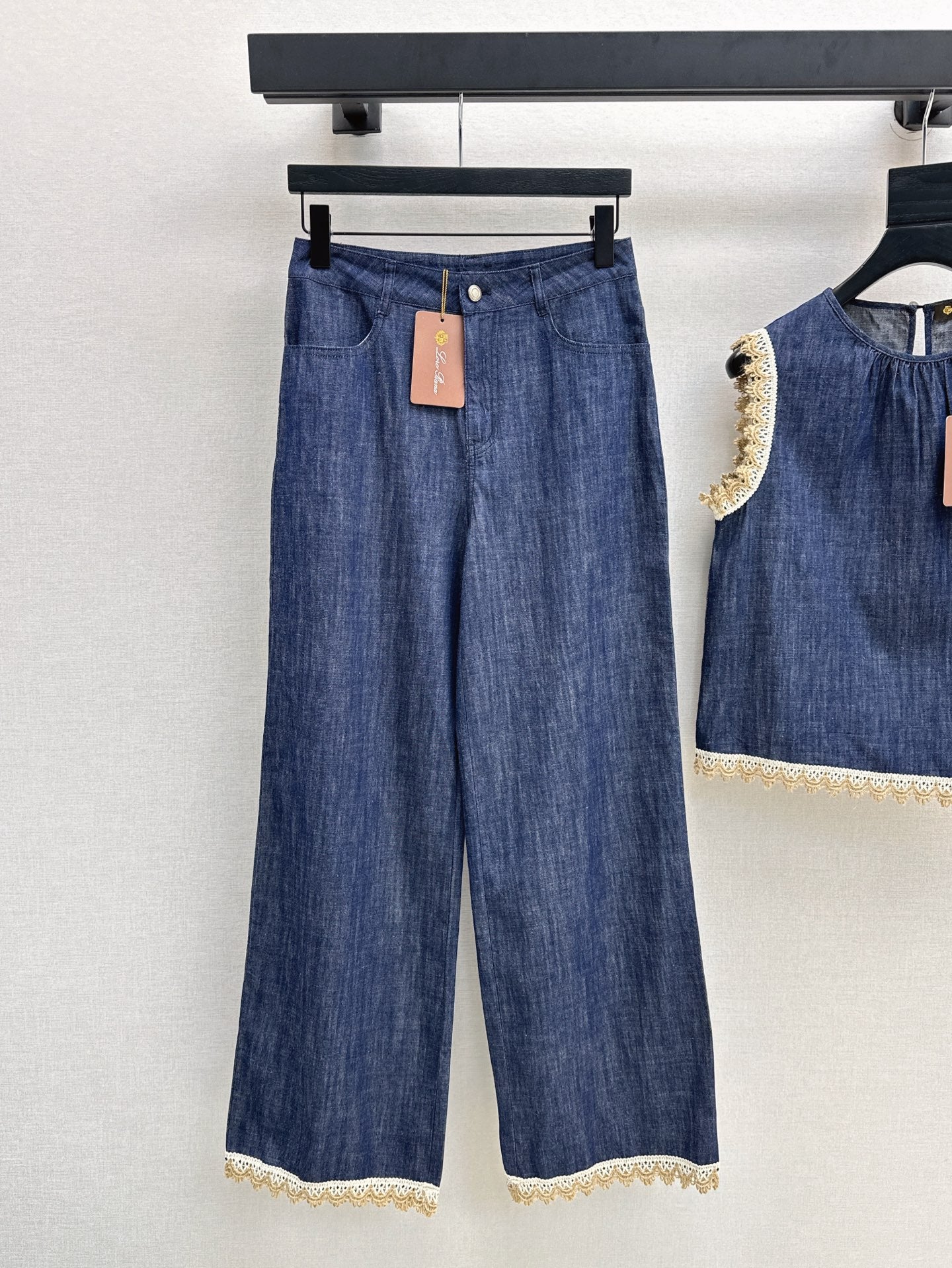 Lor*P 25ss denim set with embroidered trim