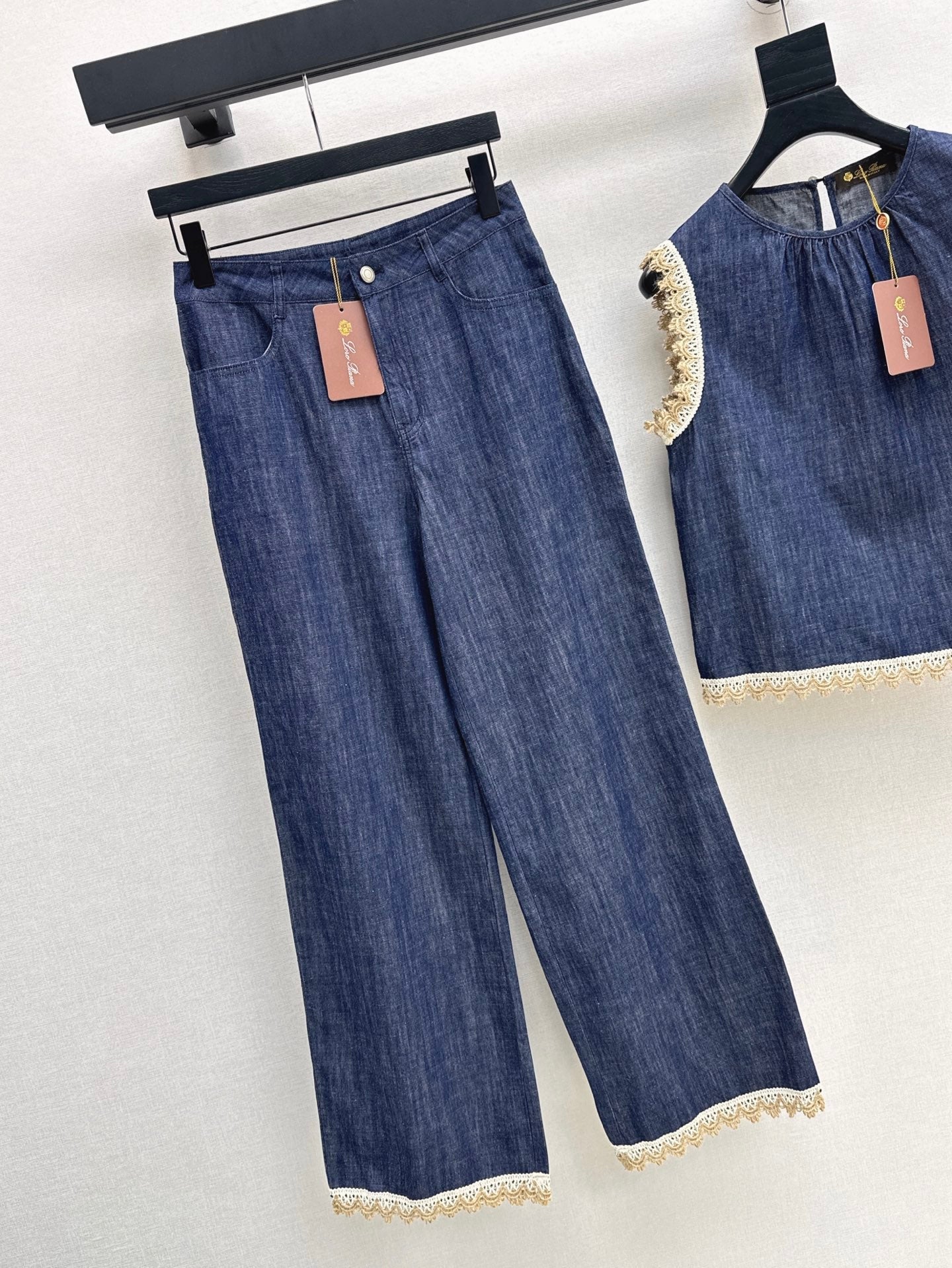 Lor*P 25ss denim set with embroidered trim