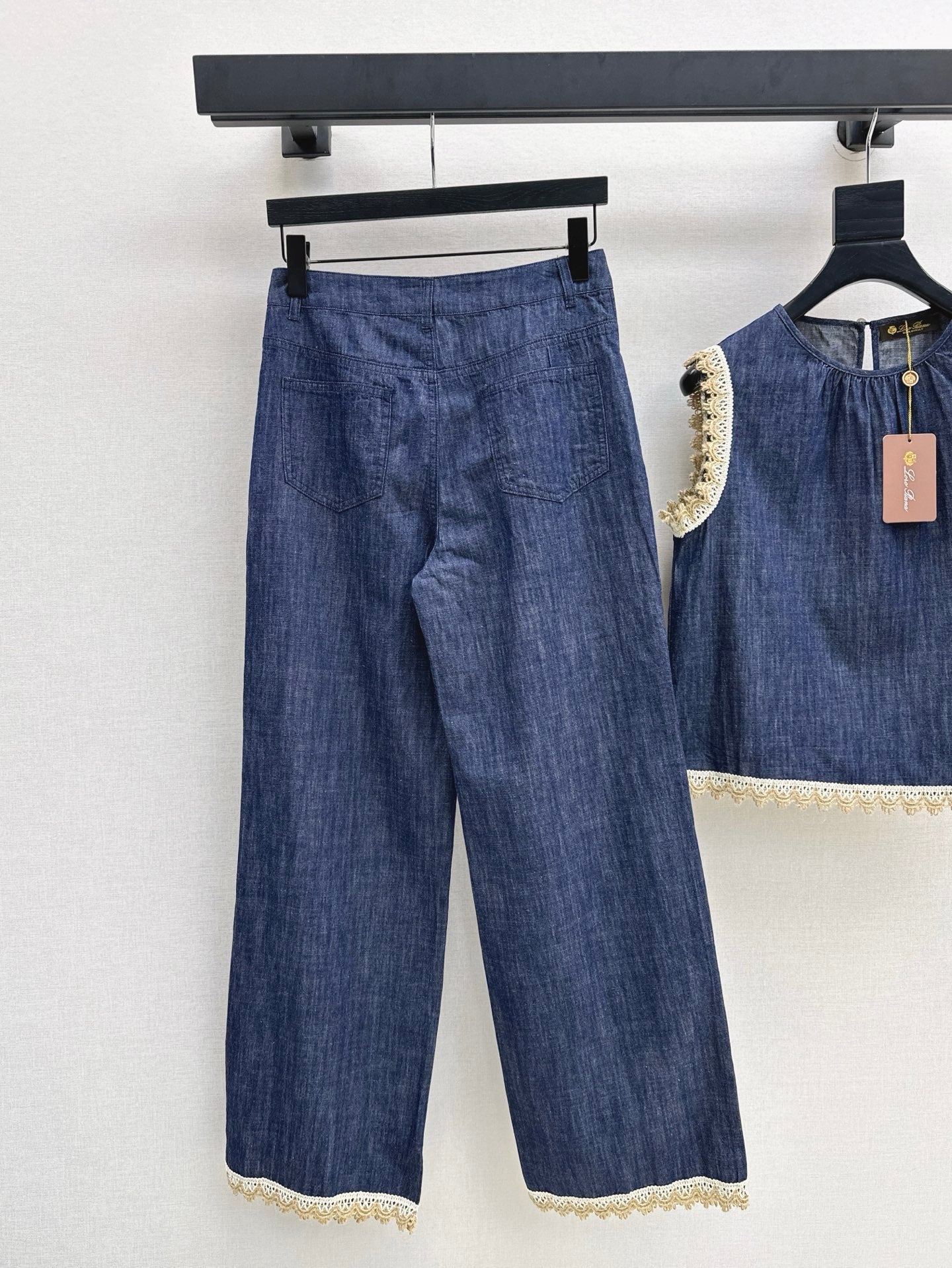Lor*P 25ss denim set with embroidered trim