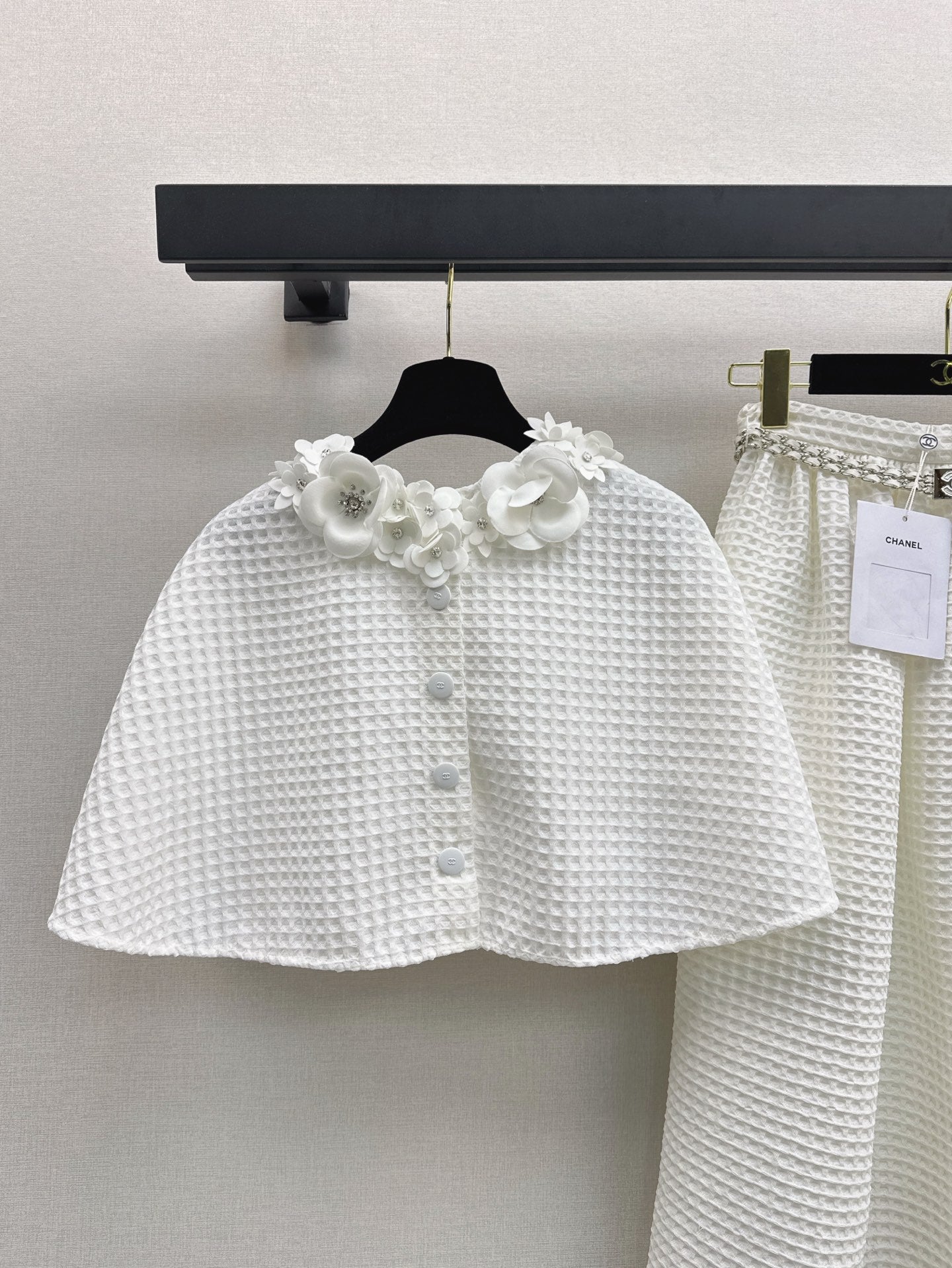 C*nel 25ss waffle tweed cape and skirt set