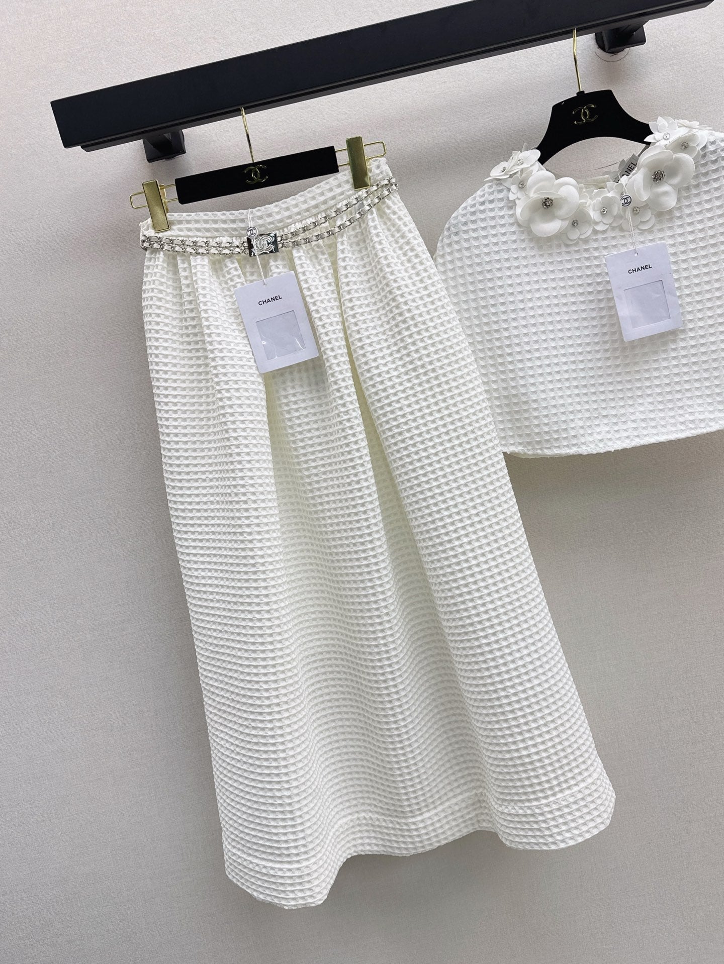 C*nel 25ss waffle tweed cape and skirt set