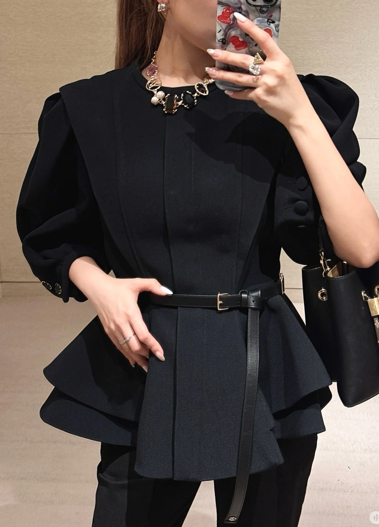 Loui* puff-sleeve ruffled jacket